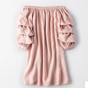 AEO DUSTY ROSE PUFF SLEEVE STRAPLESS DRESS